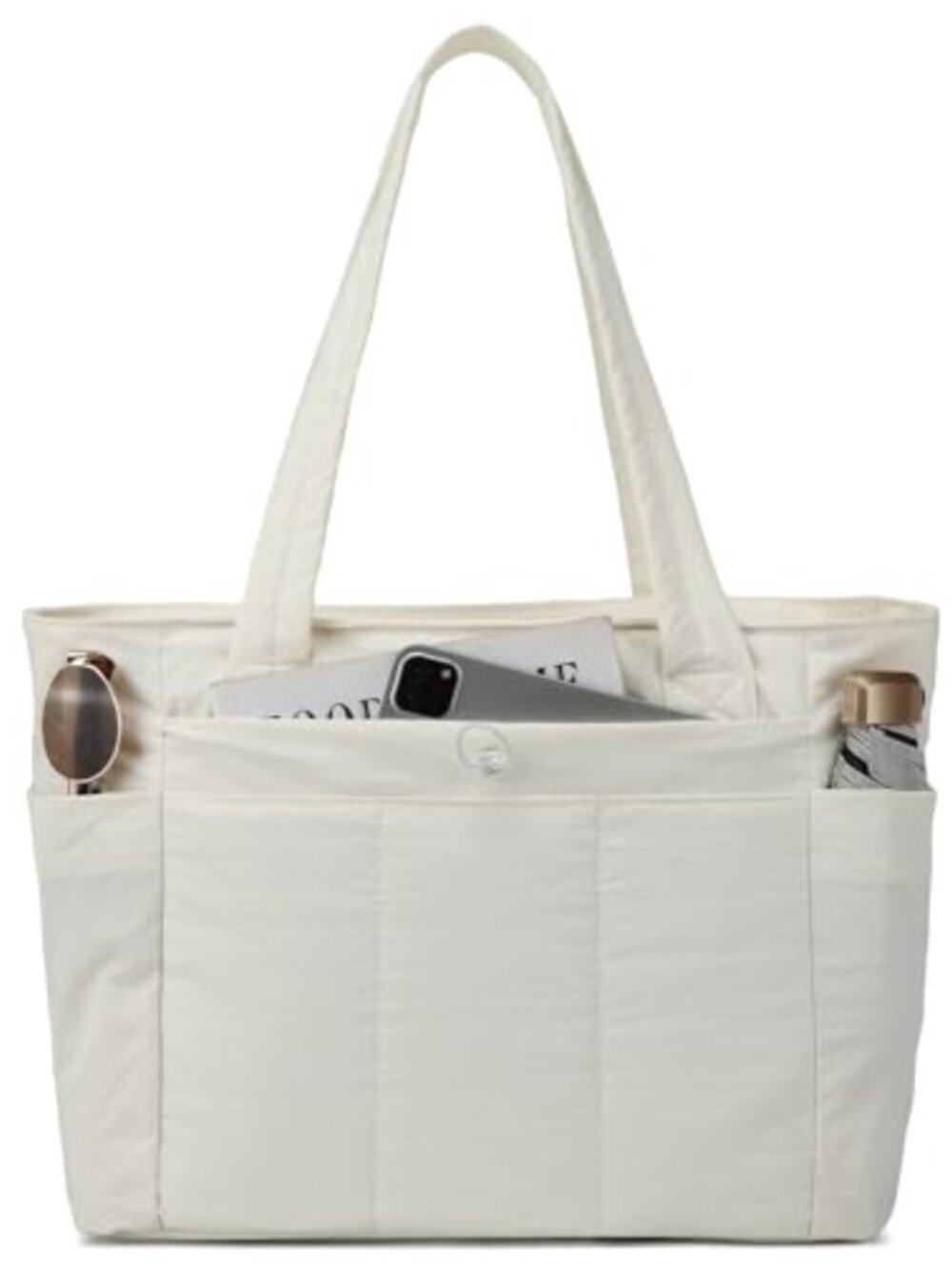 Quilted Nylon Tote Bag Lightweight Shoulder Handbag Multiple Pockets